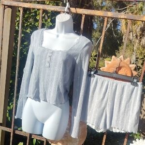 Pink Hearts New Snugly Soft Blue Sexy Pajama Set S/M